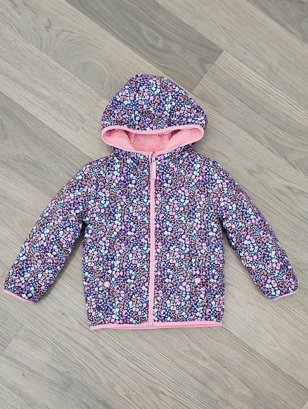 Cat & Jack Girls Reversible Floral Hooded Puffer Jacket